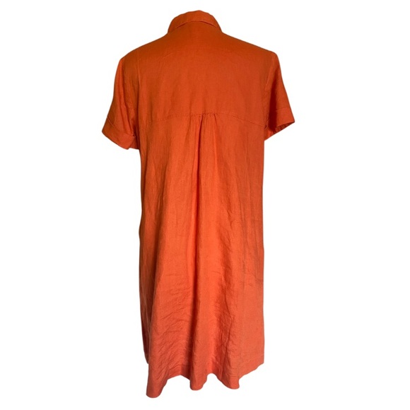 J. Jill Love Linen Zinnia Orange Saffron Shirt Dress M Pockets Button Up $99 - Picture 4 of 9